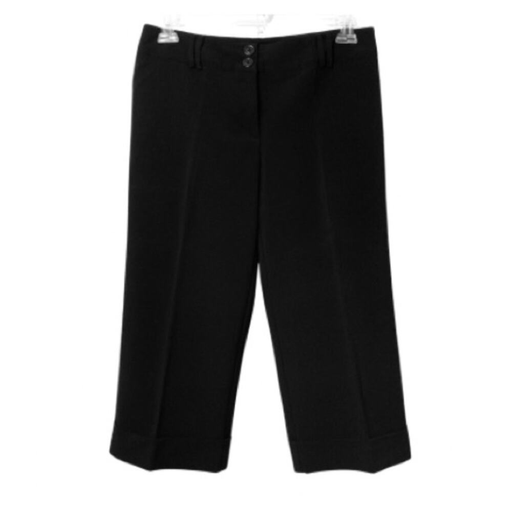 Counterparts Black Cuffed Wide Leg Cropped Capri Dress Slacks Pants Women's 10
